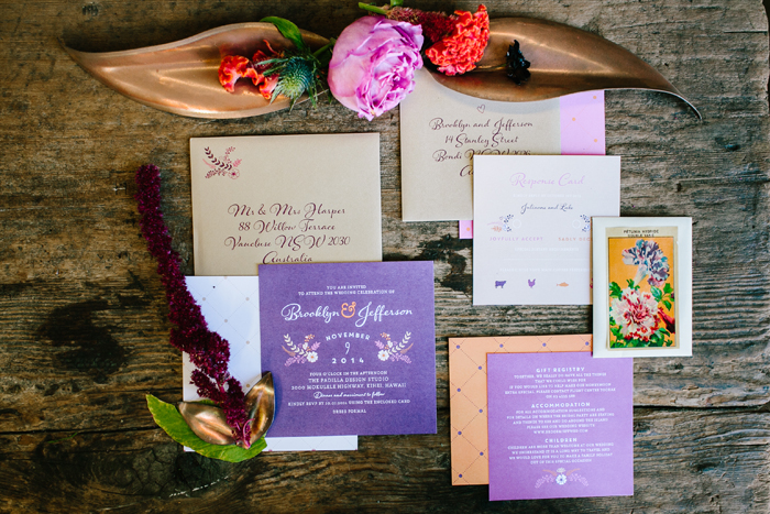 Mirelle Carmichael Photography - Purple & Orange Wedding Invitations by The Print Fairy