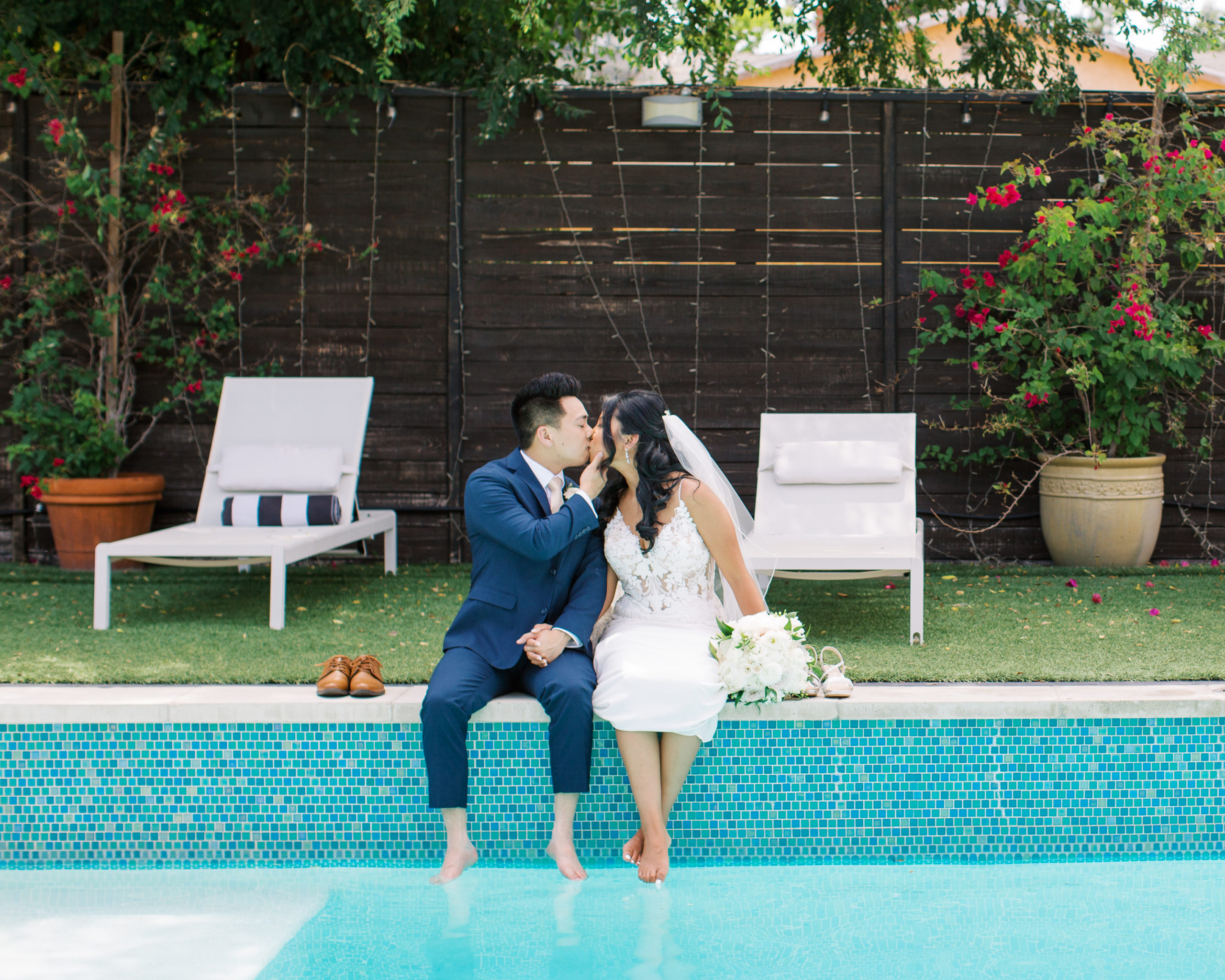 Top Rancho Palos Verdes Wedding Photographer - Bride and Groom at Pool