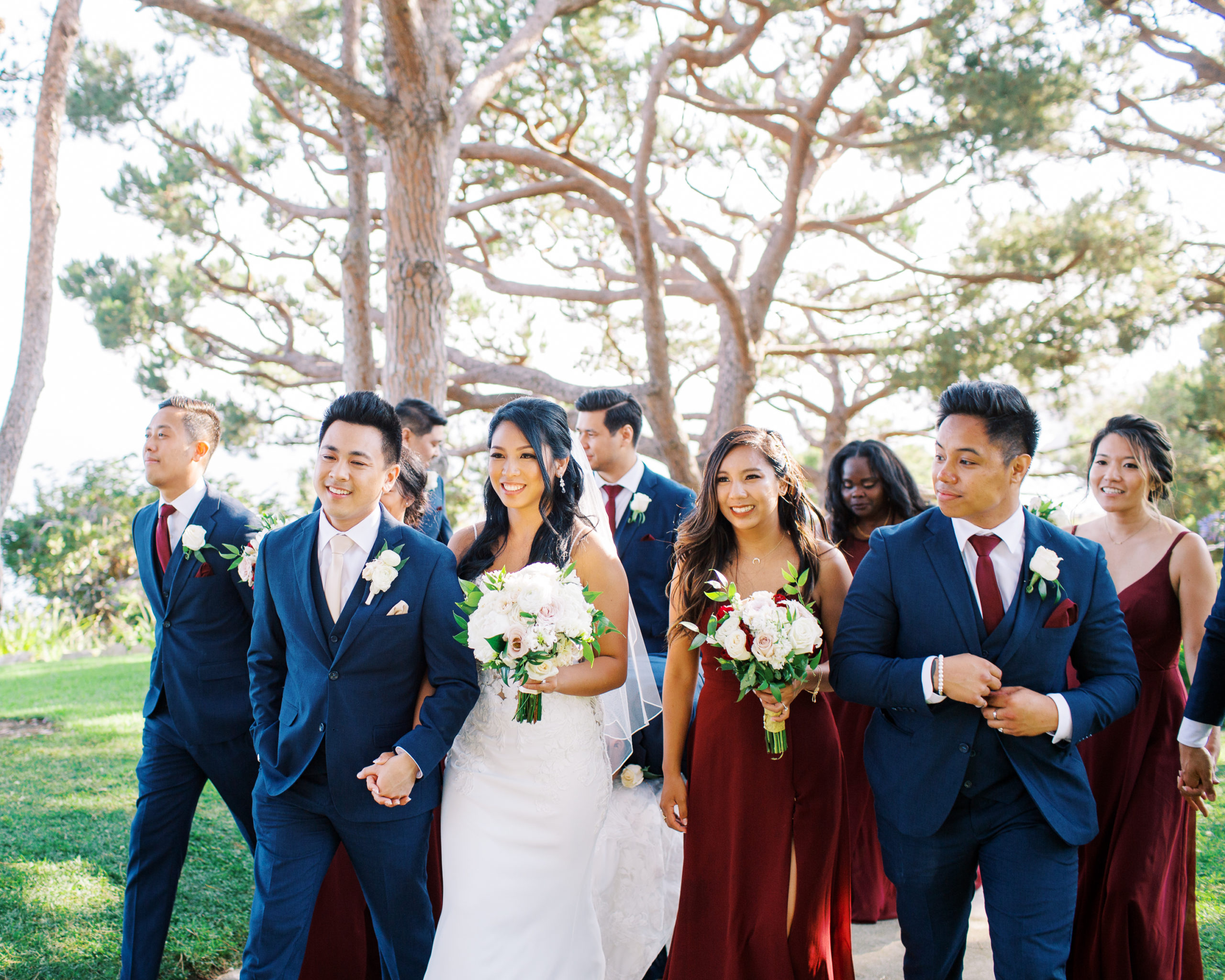 Top Rancho Palos Verdes Wedding Photographer - Wayfarers Chapel Bridal Party Walking