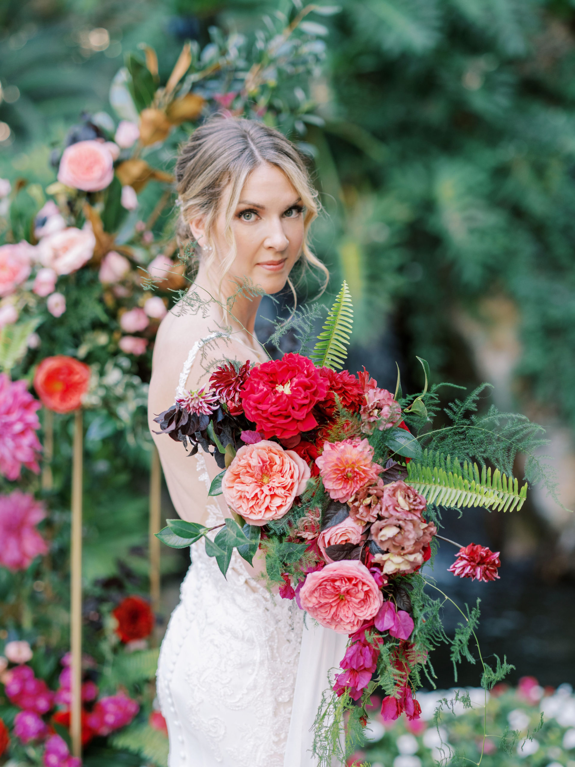 Grand Tradition Wedding 2021 - best wedding photographer San Diego - bride with bouquet by Tularosa Flowers