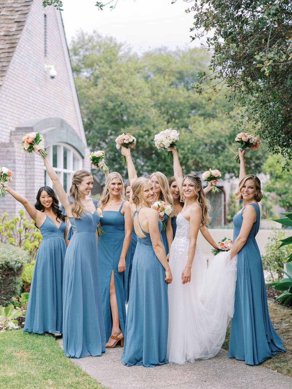 L'Auberge Del Mar Wedding bridesmaids at hotel teal and pink