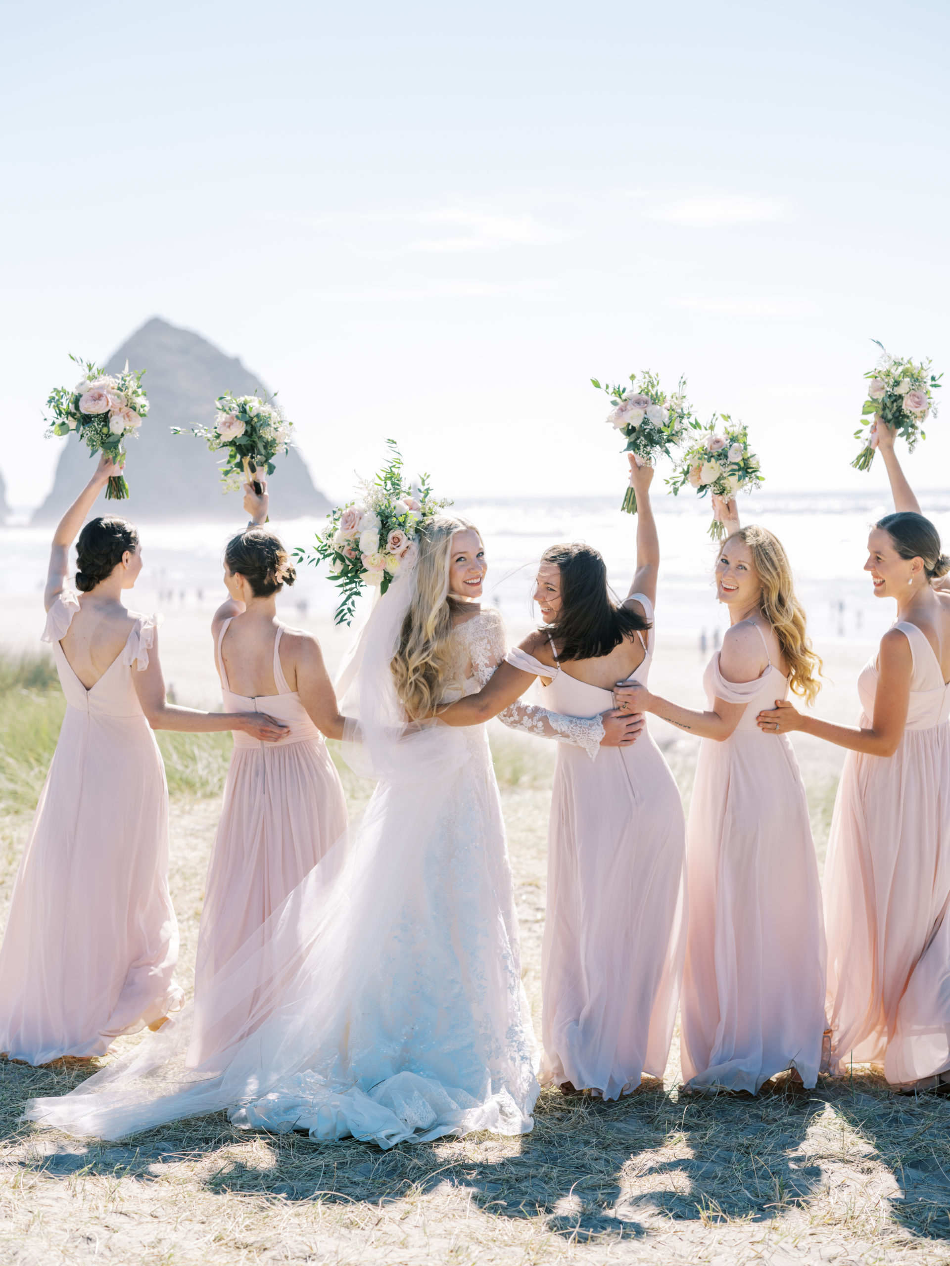 Cannon Beach Wedding - Bridesmaids at Haystack Rock