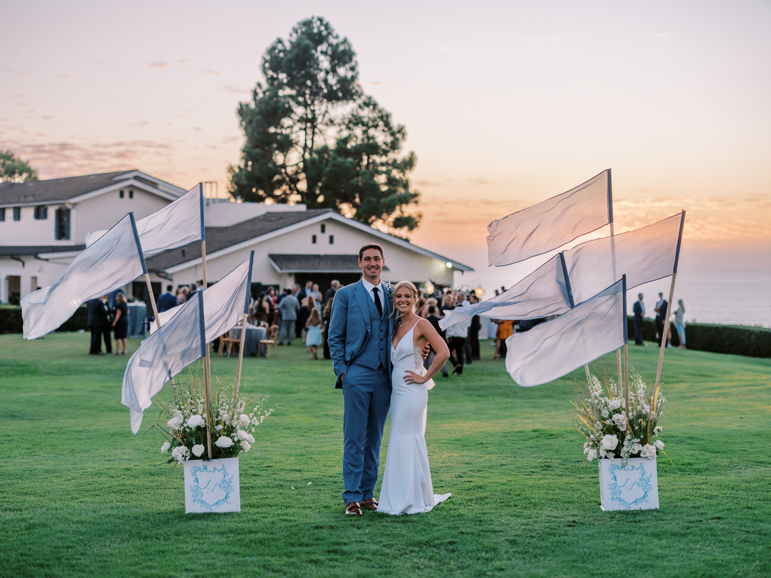 La Jolla Country Club Bride and Groom Flags at Sunset