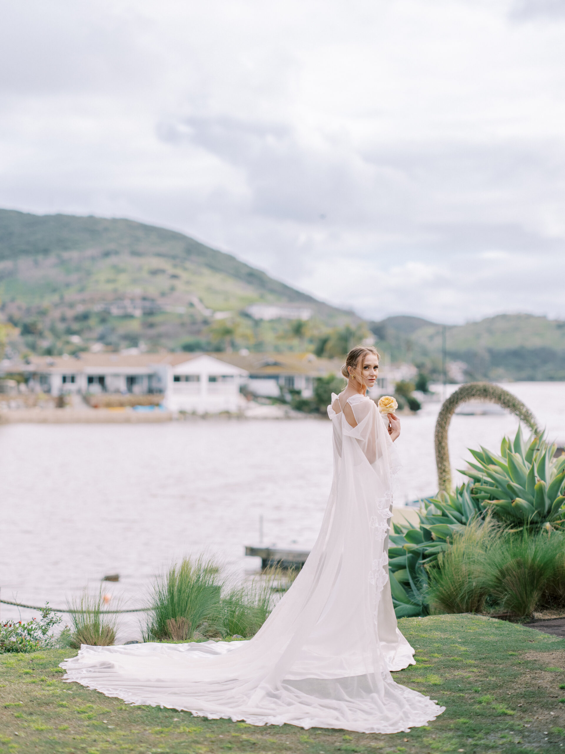 Bridal Cape and Dress at Lakehouse Resort San Marcos