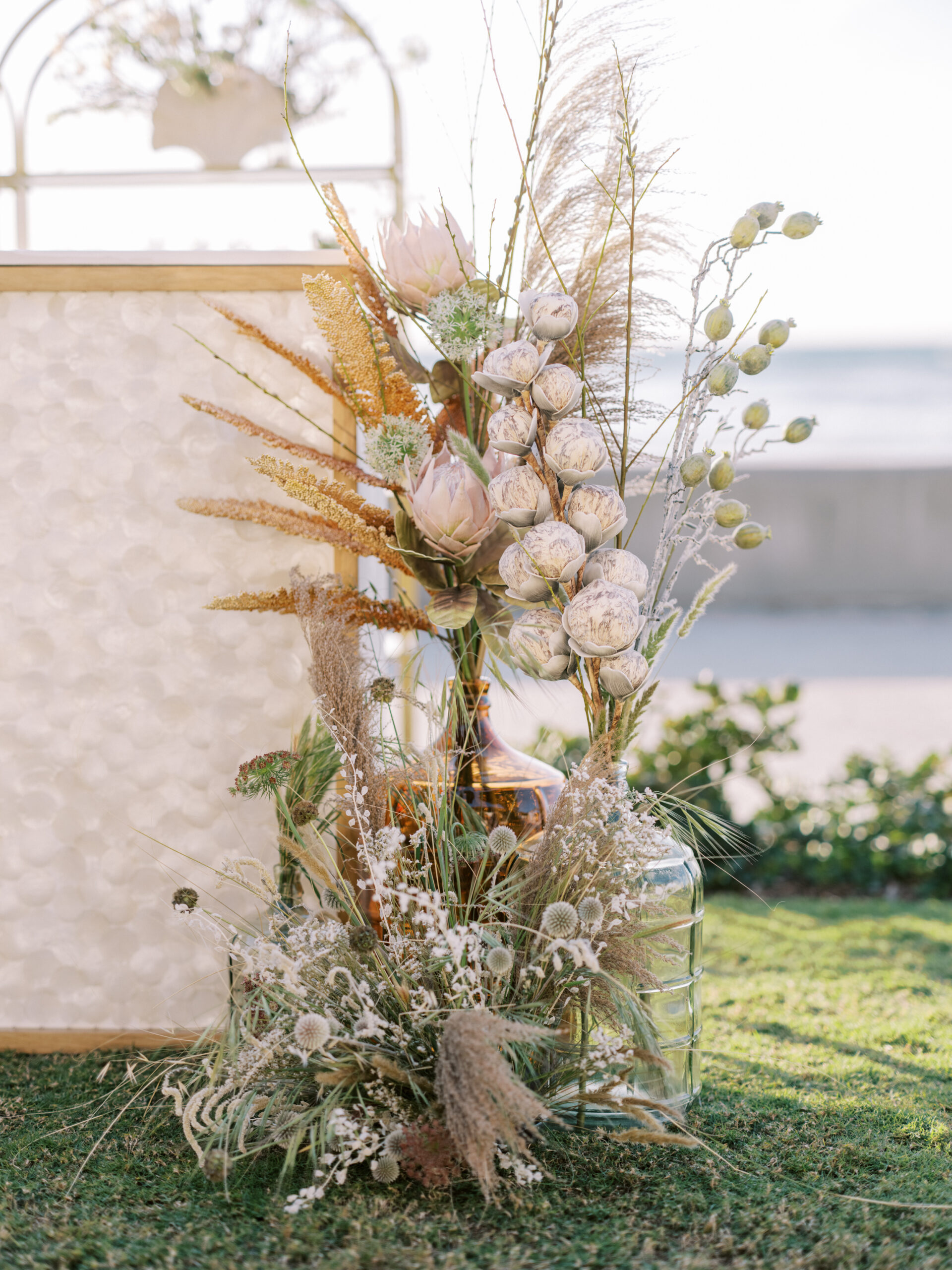 Dried floral arrangement at La Jolla Shores wedding shoot