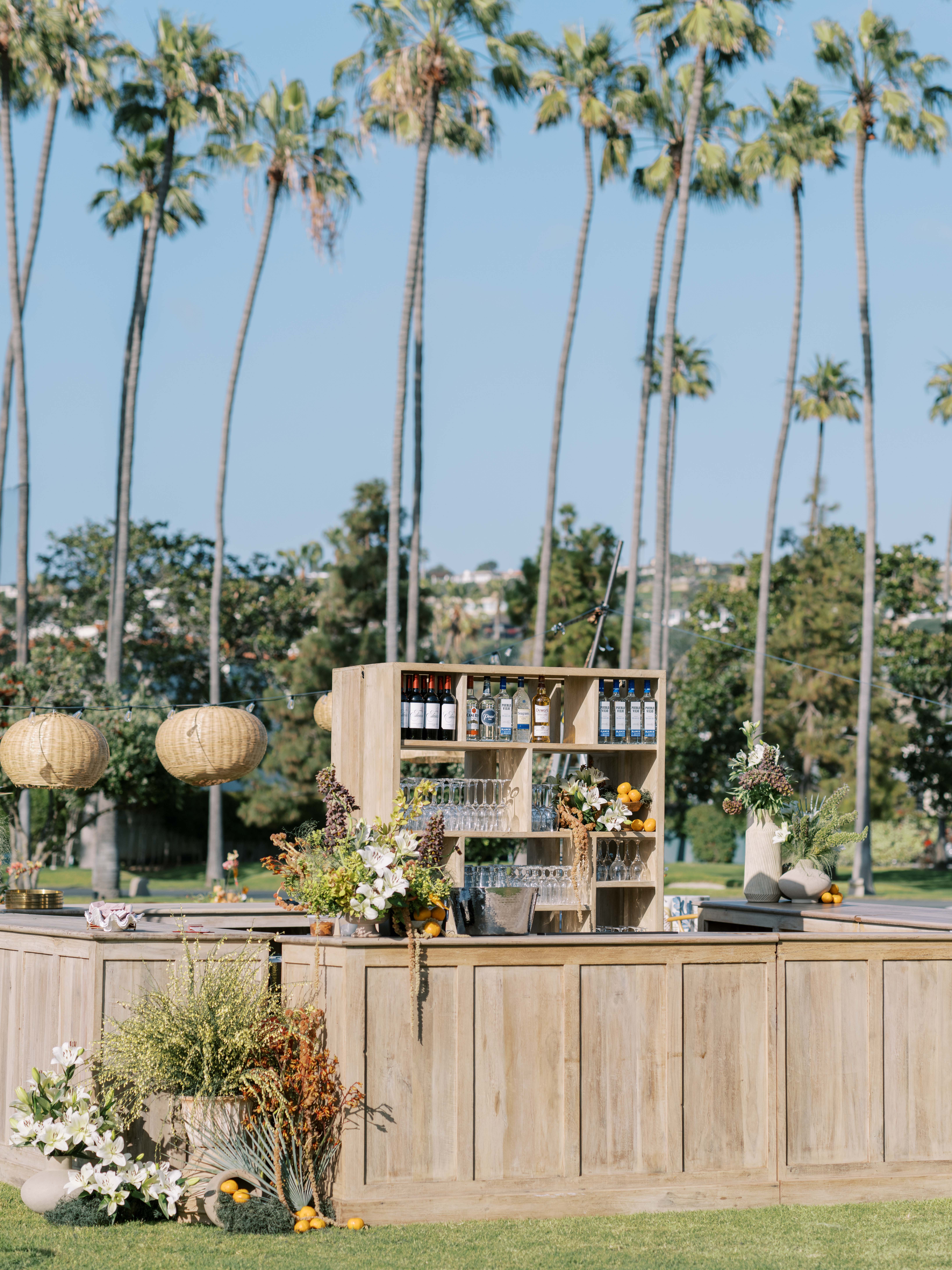 Custom bar at La Jolla Beach and Tennis Club wedding welcome party