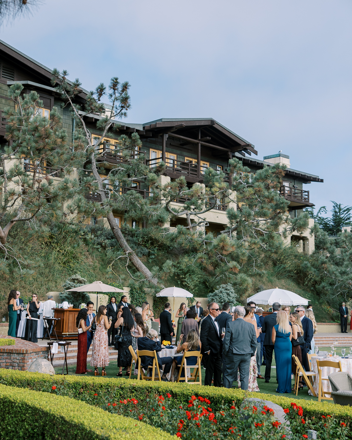 Wedding cocktail hour at The Lodge at Torrey Pines Arroyo Terrace