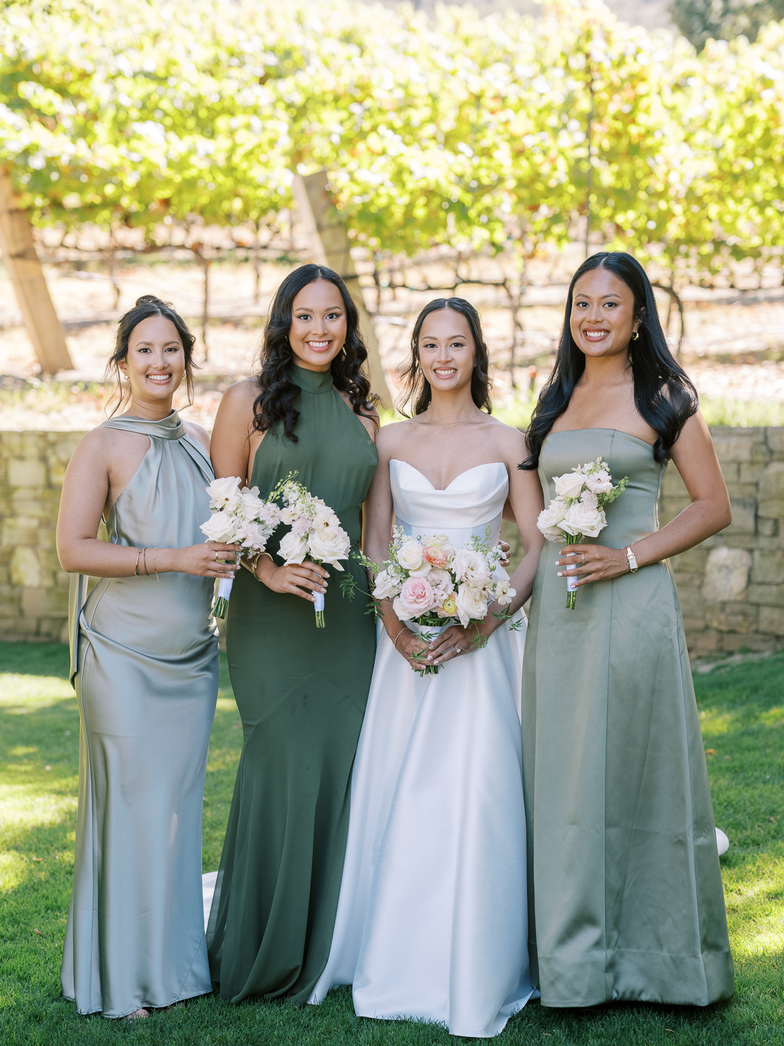 Green bridesmaid dresses at Carmel Valley Ranch in September