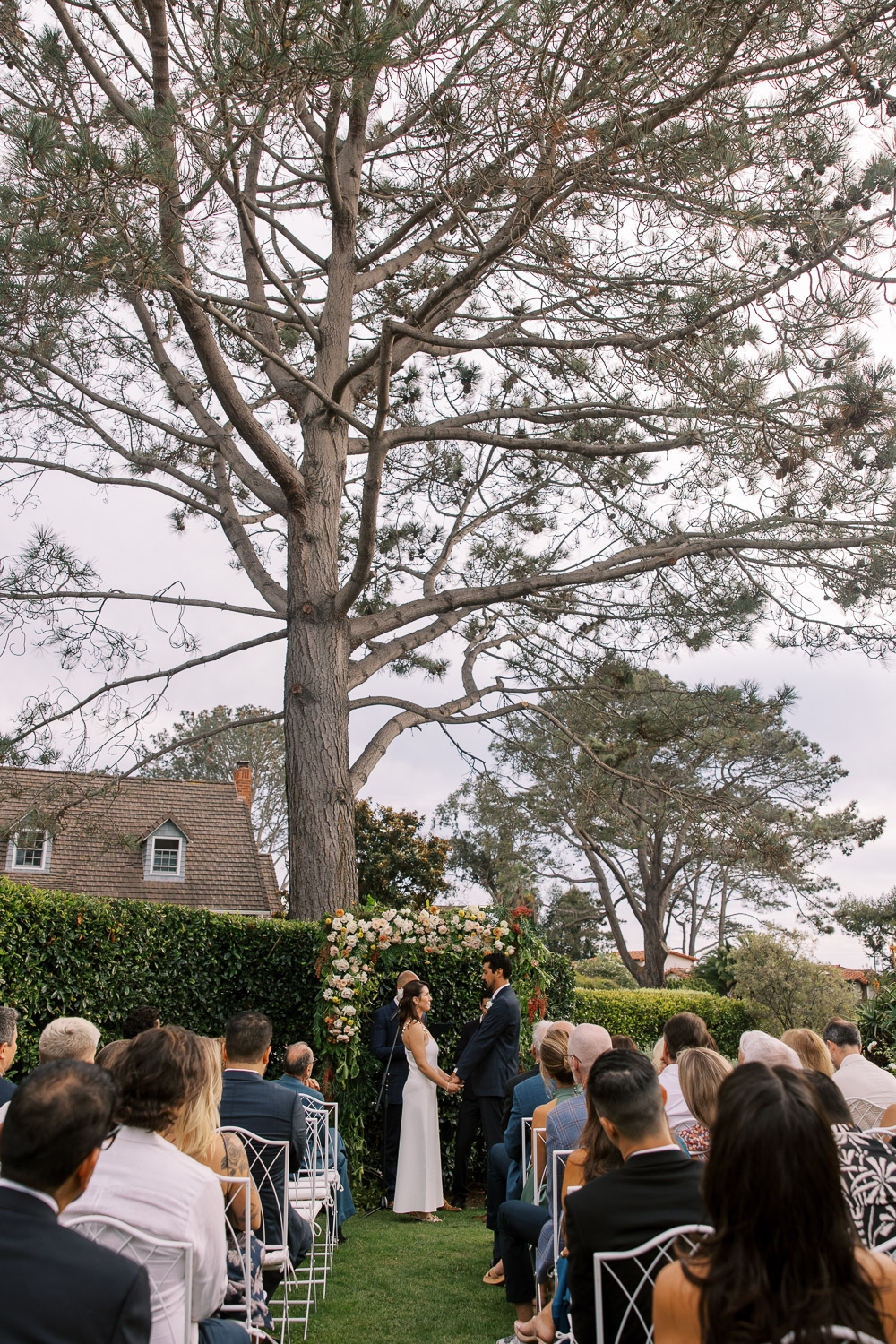 view of garden ceremony at private del mar home wedding