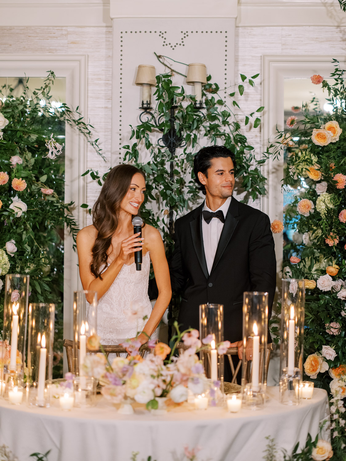 welcome toast from bride and groom in terrace ballroom