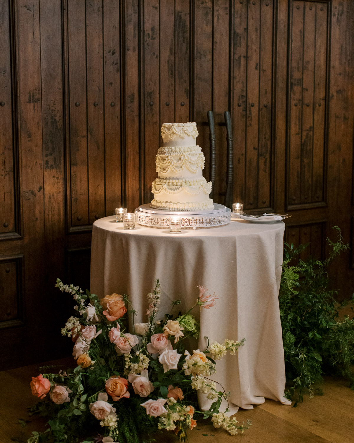 rancho valencia wedding cake in terrace ballroom
